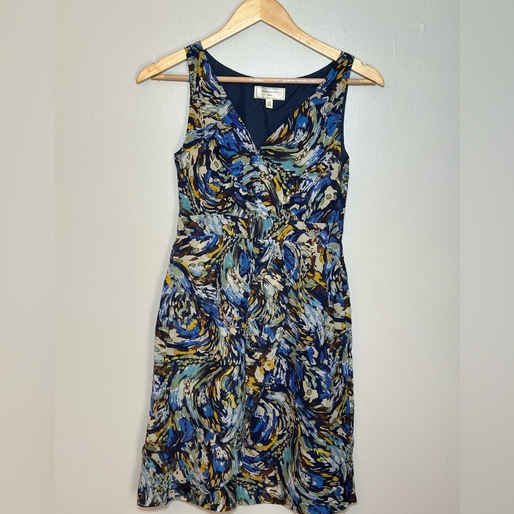 Moulinette Soeurs Silk Blue Multi-Print Sleeveless V-Neck Midi Dress #anthro 2P